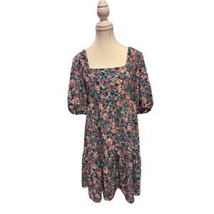 BCBG Paris | NWT, Teal Floral Chiffon Open Back Dress | Med